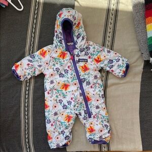 Patagonia Floral Baby Snowsuit with Purple Accents